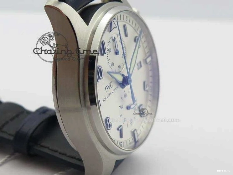 MIROTIME 1225 Pilot Chrono SS IW387809 ZF 1:1 Best Edition Silver Dial Blue Numbers On Blue Leather Strap A Lightweight 7263